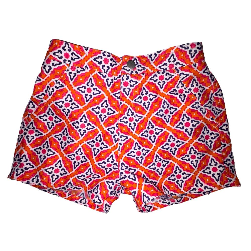 Cabana Life Swim Shorts Girls Size 6 Orange Pink Print Elastic Back Waist Lined